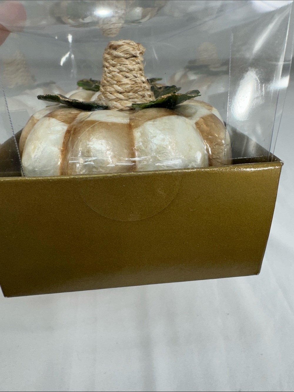 New MacKenzie-Childs Mocha Capiz Pumpkins Set Of 3 Halloween - Picture 5 of 6